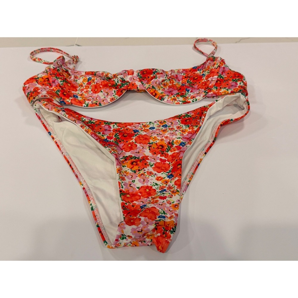 Monday Swimwear Floral Bikini Set M Top L Bottom Underwire NWOT
